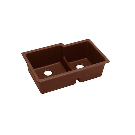 Elkay Quartz Classic 33 X 20-1/2 X 9-1/2 Offset Double Bowl Undermount Sink With Aqua Divide Pecan ELGULBO3322PC0